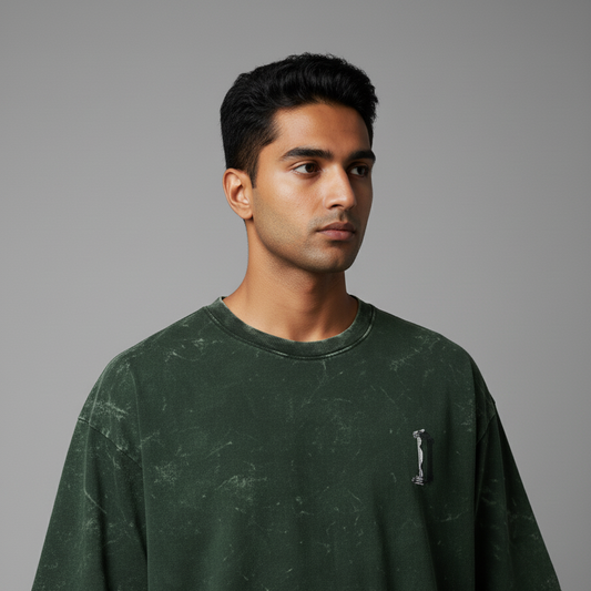 RUINED(Bottle Green) Unisex Acid Washed Oversized Tee