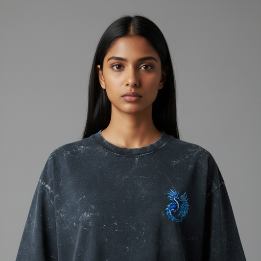 UNION(Navy Blue) Unisex Acid Washed Oversized Tee