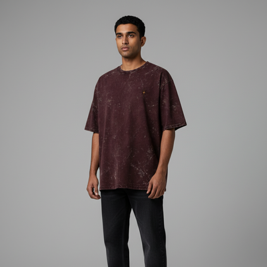 CRESCENT(Maroon) Unisex Acid Washed Oversized Tee