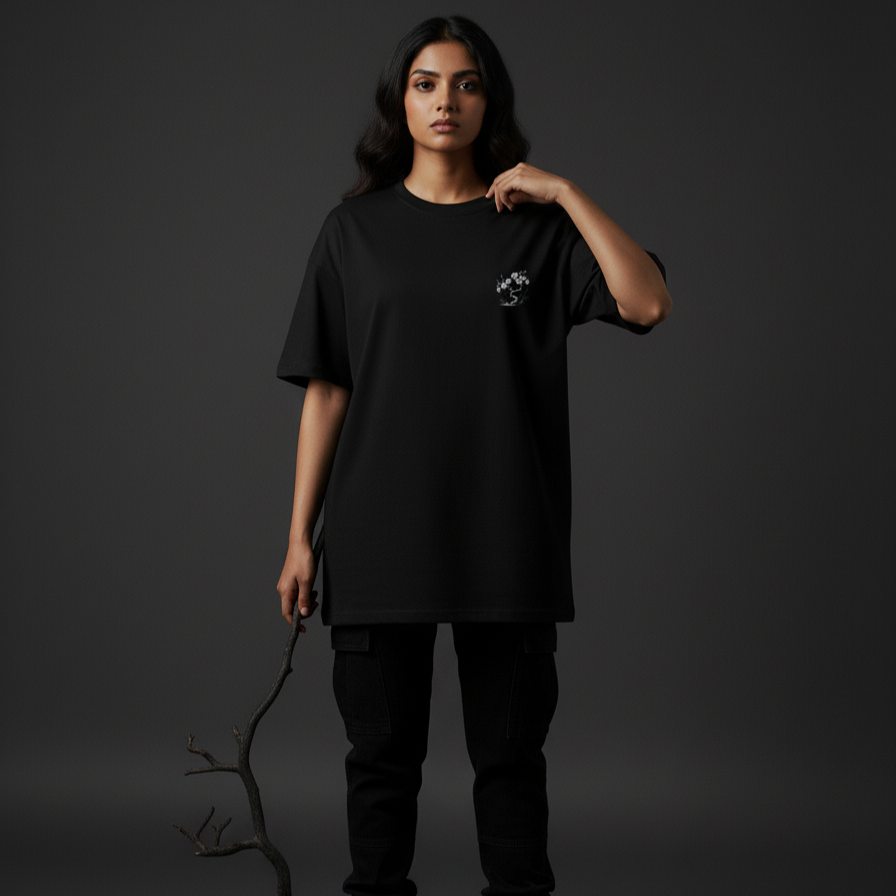 TREOW(Black)-Unisex Terry Oversized Tee