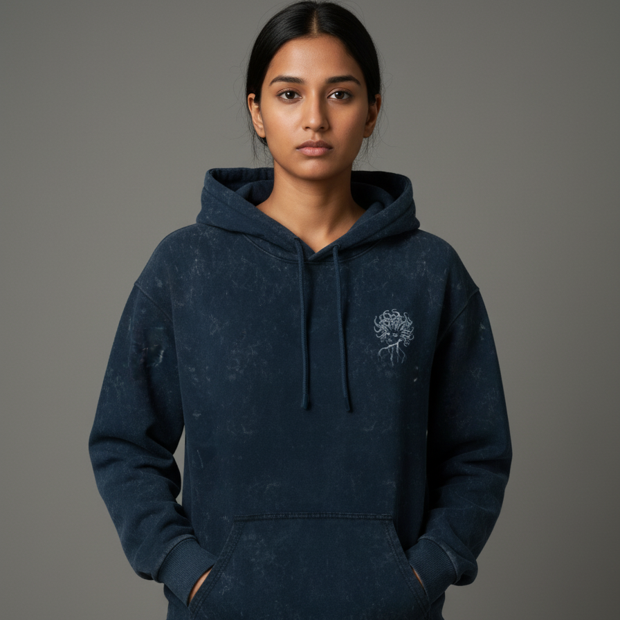 MEDUSA (Navy Blue) Unisex Acid Washed Hoodie
