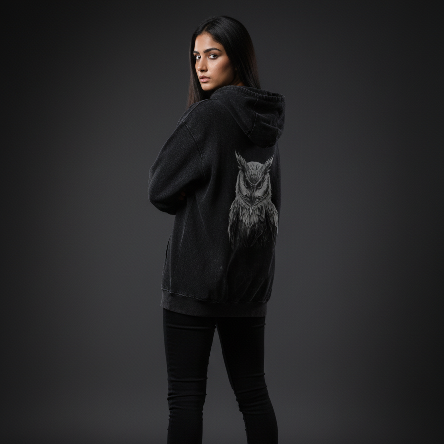 OWL (Black) Unisex Acid Washed Hoodie
