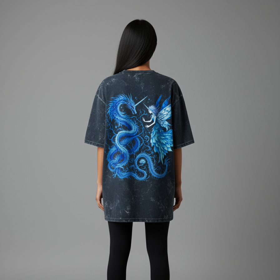 UNION(Navy Blue) Unisex Acid Washed Oversized Tee