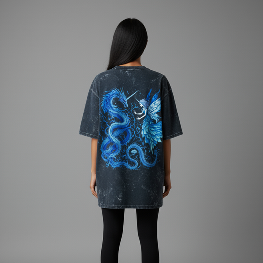 UNION(Navy Blue) Unisex Acid Washed Oversized Tee