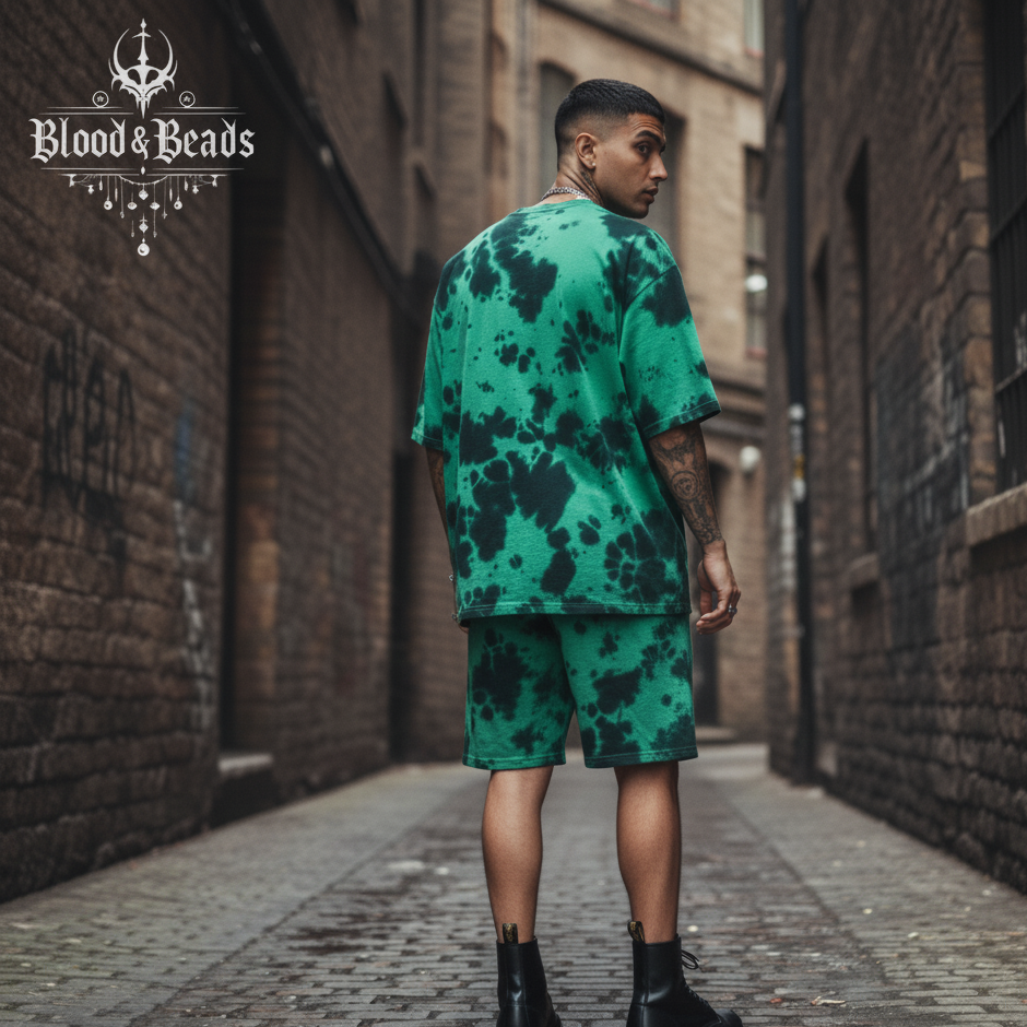 JADE & ONYX (Green) Tie Dye Oversized Tee & Shorts Co-ord Set