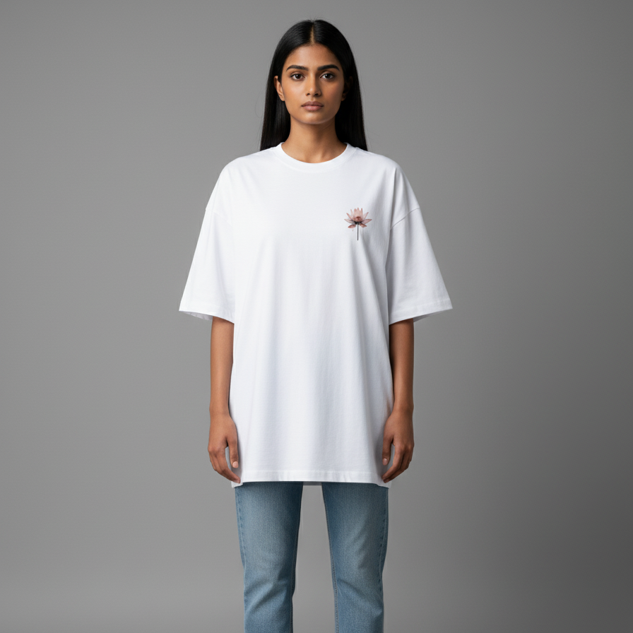 LOTUS(White)-Unisex Terry Oversized Tee