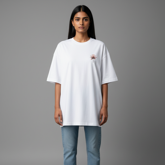 LOTUS(White)-Unisex Terry Oversized Tee
