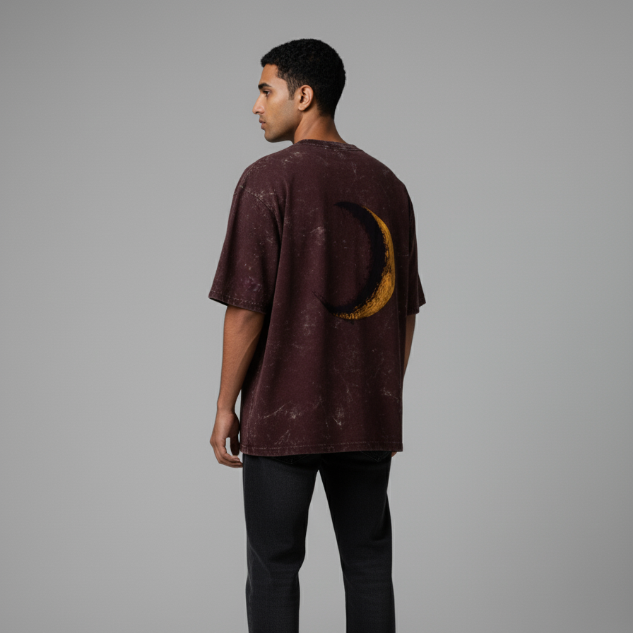 CRESCENT(Maroon) Unisex Acid Washed Oversized Tee