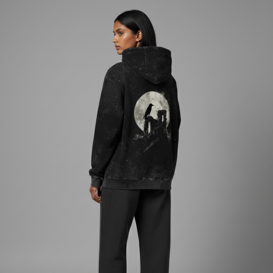 RAVEN(Black) Unisex Acid Washed Hoodie