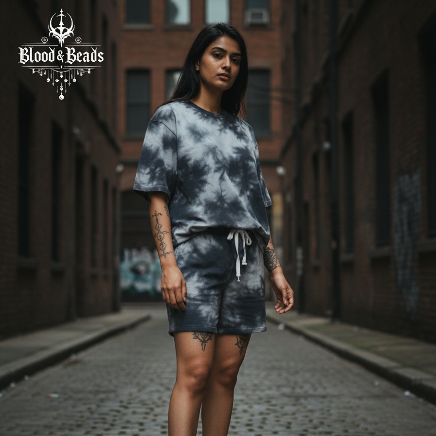 MARBLE (Black) Tie Dye Oversized Tee & Shorts Co-ord Set