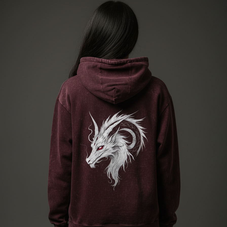 DRAGON (Maroon) Unisex Acid Washed Hoodie