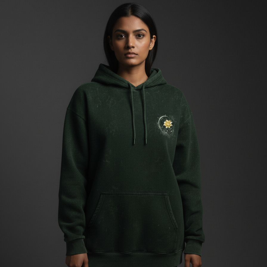 PIXIE (Bottlegreen) Unisex Acid Washed Hoodie