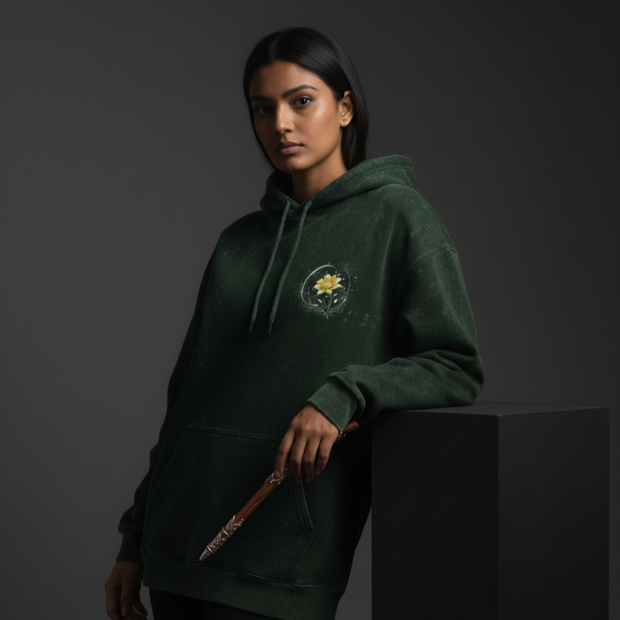 PIXIE (Bottlegreen) Unisex Acid Washed Hoodie