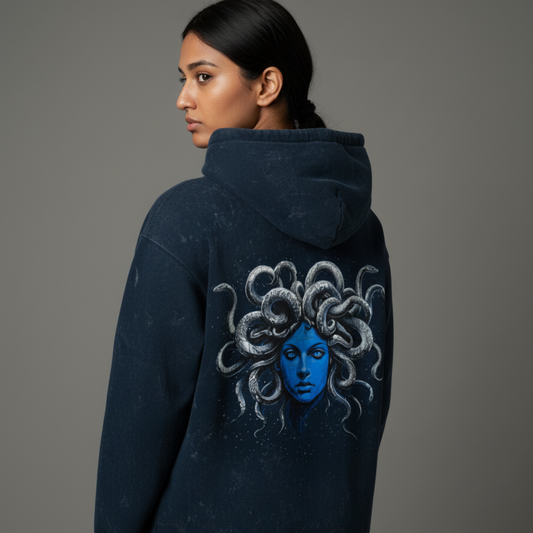 MEDUSA (Navy Blue) Unisex Acid Washed Hoodie