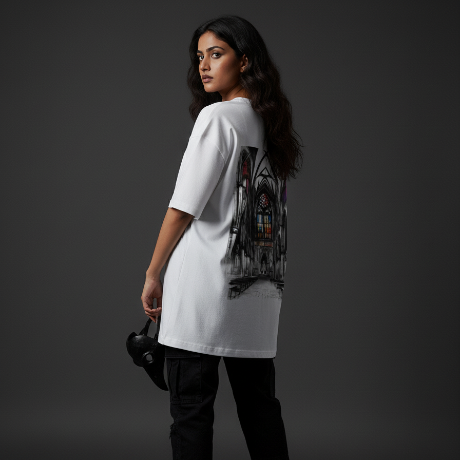 CATHEDRAL(White)-Unisex Terry Oversized Tee