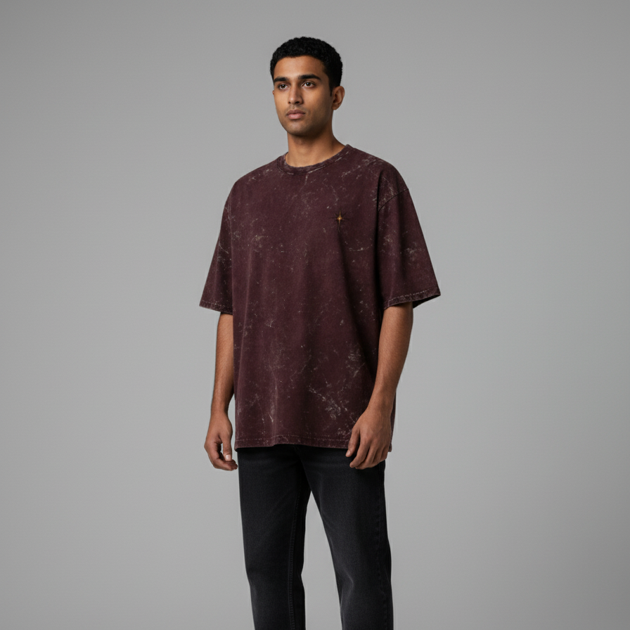 CRESCENT(Maroon) Unisex Acid Washed Oversized Tee