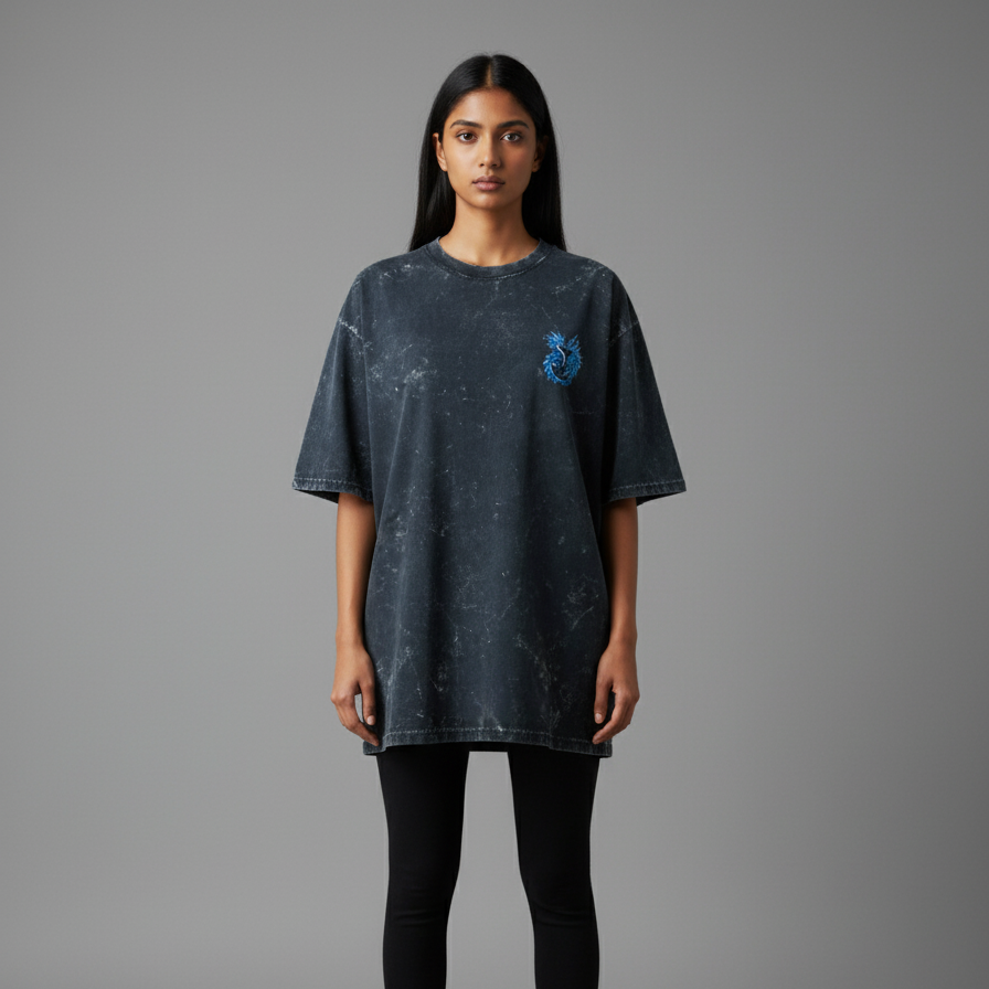UNION(Navy Blue) Unisex Acid Washed Oversized Tee