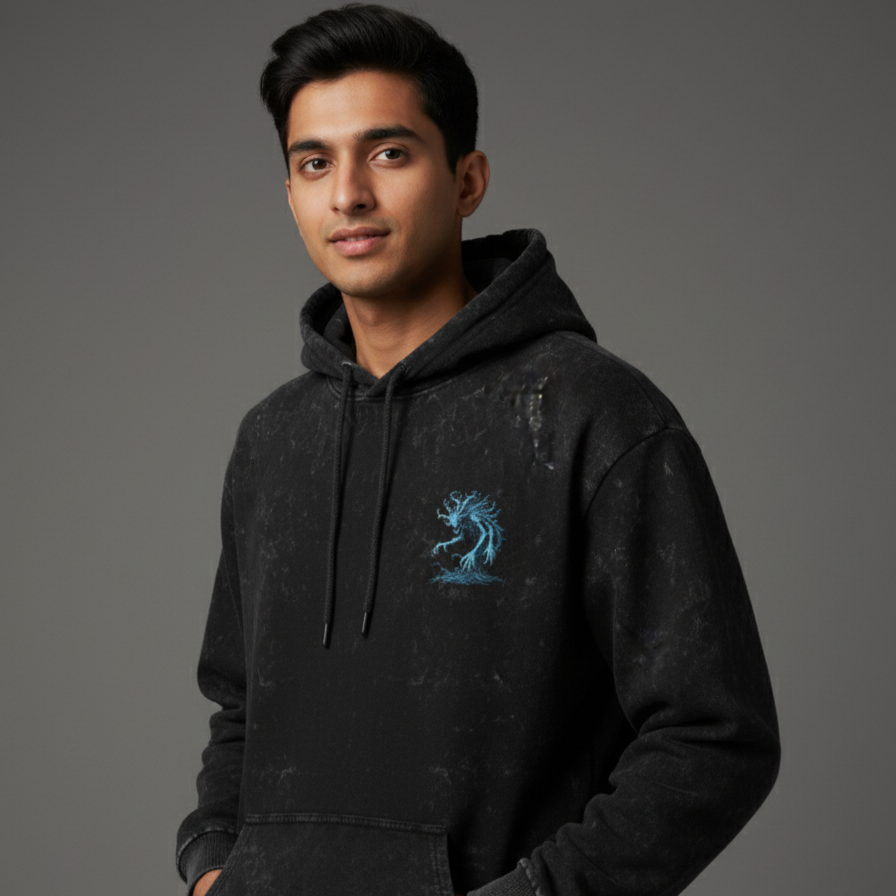 CREATURES (Black) Unisex Acid Washed Hoodie