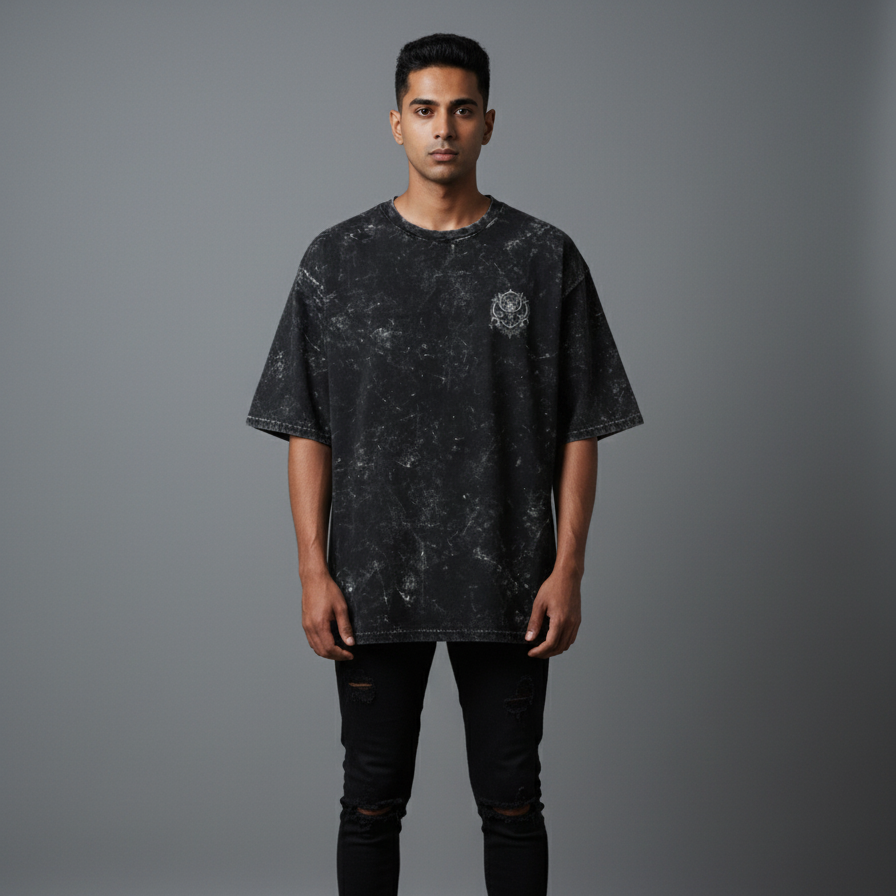 SAINT(Black)-Unisex Acid Washed Oversized Tee
