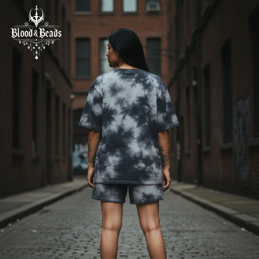 MARBLE (Black) Tie Dye Oversized Tee & Shorts Co-ord Set