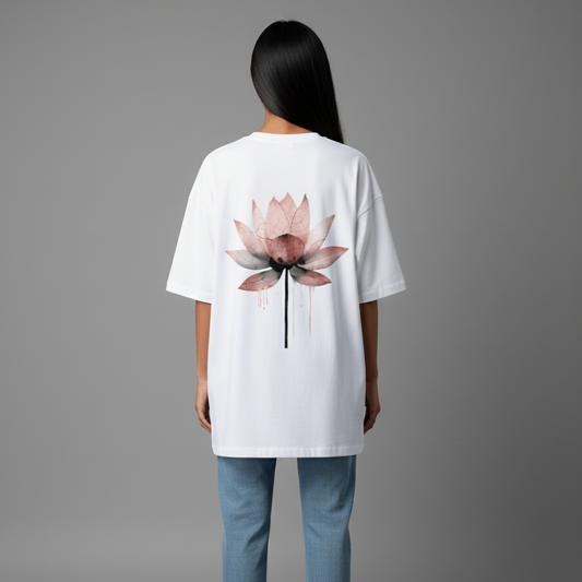 LOTUS(White)-Unisex Terry Oversized Tee