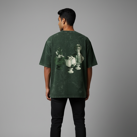 RUINED(Bottle Green) Unisex Acid Washed Oversized Tee