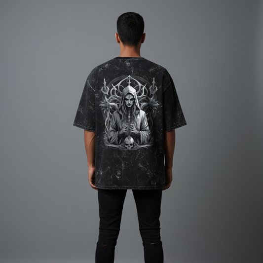 SAINT(Black)-Unisex Acid Washed Oversized Tee