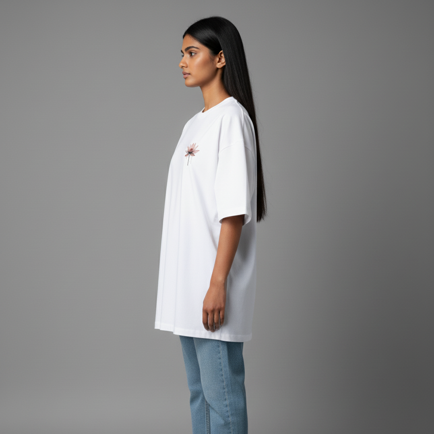 LOTUS(White)-Unisex Terry Oversized Tee