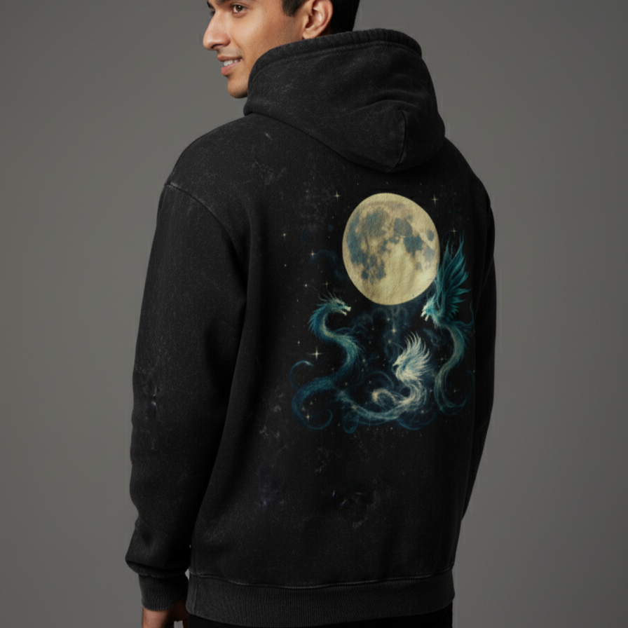 CREATURES (Black) Unisex Acid Washed Hoodie